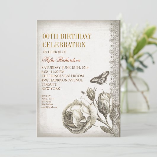 vintages invitations à la fête d'anniversaire (Debout devant)