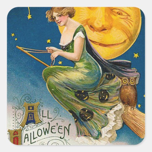 Vintahe Halloween heksenmaan Vakantie sticker (Voorkant)