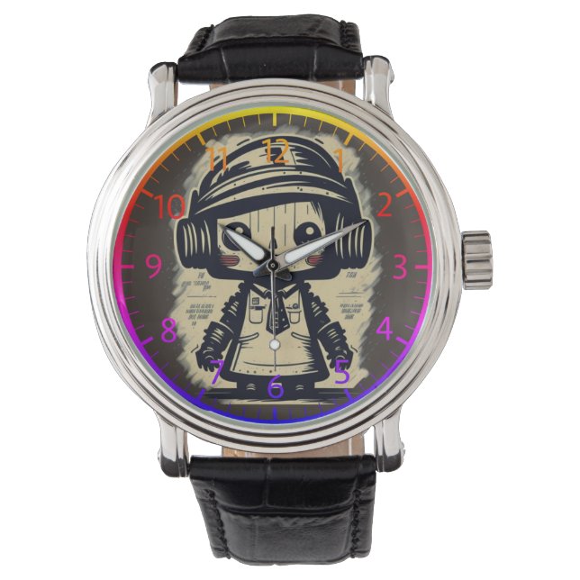 vintaje cute robot steampunk friendly IA Horloge (Voorkant)