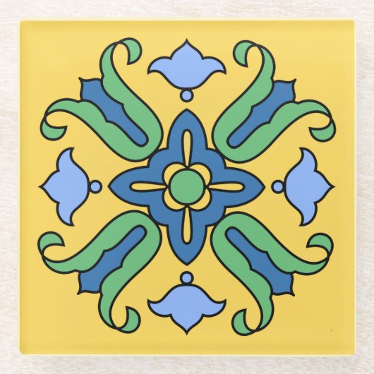 Vintate Catalina Island Tile Design Glazen Onderzetter (Voorkant)