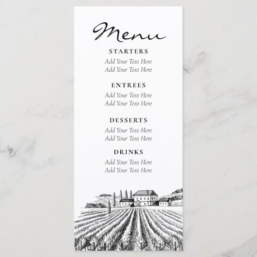  Vinyard minimalistisch rustiek bruiloft menu (Voorkant)