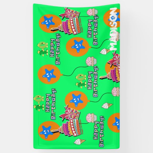 Vinyl Banner, Happy 10th Birthday Banner, Green Spandoek (Verticaal)