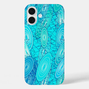 "Vinyl Blues" abstract - turquoise, blauw, wit iPhone 16 Plus Hoesje