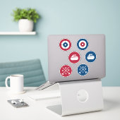 Vinyl Curling Stickers - Rood/Blauw (Laptop op bureau)