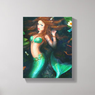 Vinyl Fotobehang Mooie zeemeermin in het meer Canvas Afdruk