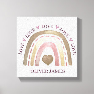 Vinyl Fotobehang - Rainbow Hearts Gold Plum Canvas Afdruk