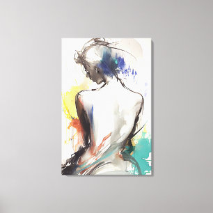 Vinyl Fotobehang, vrouw silhouet schilderij Canvas Afdruk