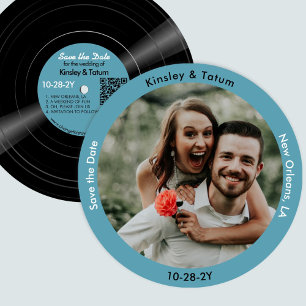 Vinyl Fotoplaat Save the Date Retro Blue