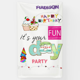 Vinyl Gelukkige Verjaardagskalender FUN Cupcake Ba Spandoek