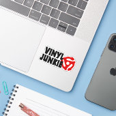 Vinyl Junkie Sticker (Laptop met iPhone)
