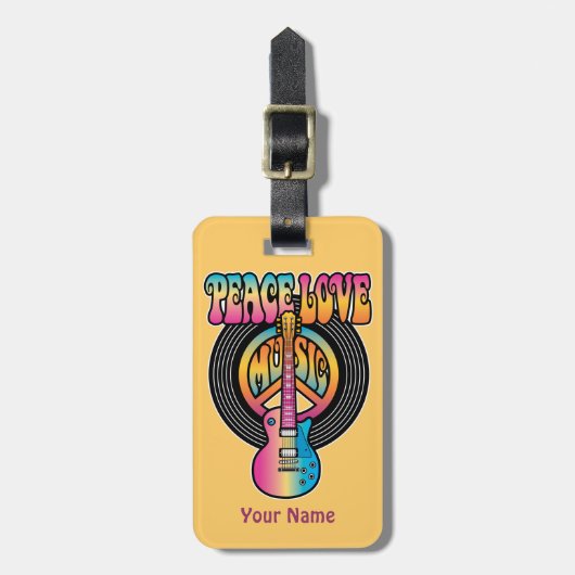 Vinyl Peace Love Music Bagagelabel (Voorkant verticaal)