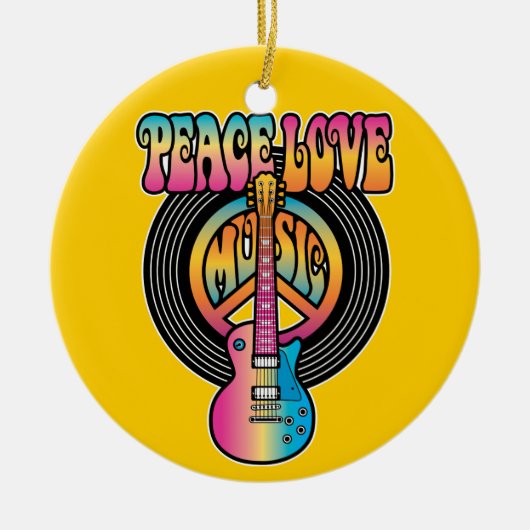 Vinyl Peace Love Music Keramisch Ornament (Voorkant)
