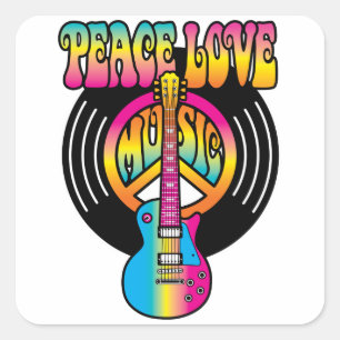Vinyl Peace Love & Music Vierkante Sticker