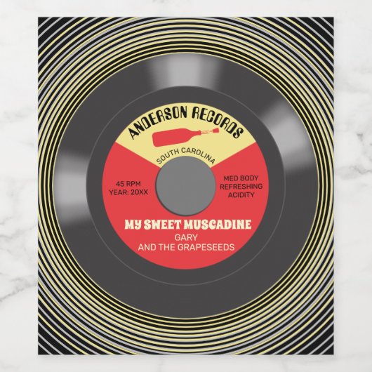 Vinyl plaat single gepersonaliseerd zelfgemaakt wijn etiket (Enkel label)