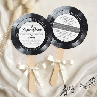 Vinyl Plaat Zwart en Wit Retro Huwelijksprogramma Handwaaier
