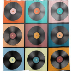 Vinyl platen: retro LP set. Douchegordijn