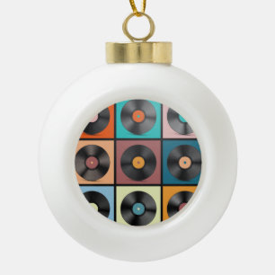 Vinyl platen: retro LP set. Keramische Bal Ornament