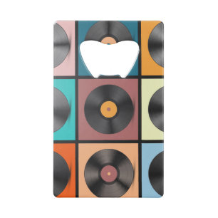 Vinyl platen: retro LP set. Kredietkaart Flessenopener