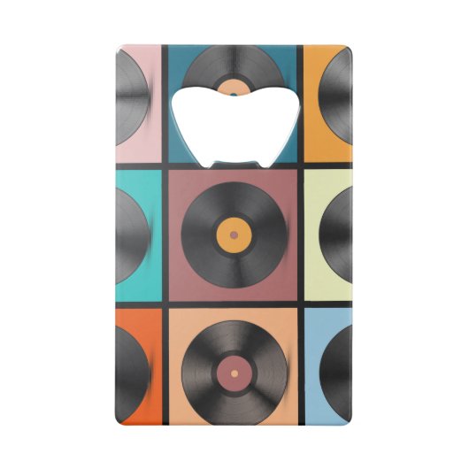 Vinyl platen: retro LP set. Kredietkaart Flessenopener (Achterkant)