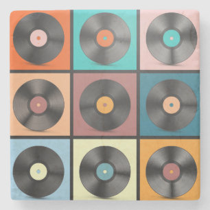 Vinyl platen: retro LP set. Stenen Onderzetter