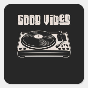 Vinyl Platenspeler Music DJ Record Vierkante Sticker