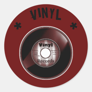 VINYL-record (45 rpm), zwart-wit en rood Ronde Sticker