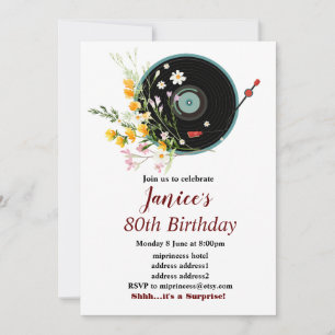 Vinyl Record, floral, Oldies Rustic, damesmuziek Kaart