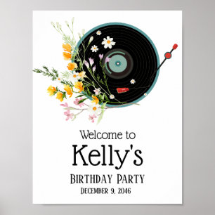 Vinyl Record, floral, Oldies Rustic, damesmuziek Poster