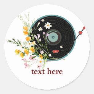Vinyl Record, floral, Oldies Rustic, damesmuziek Ronde Sticker