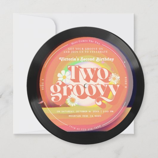 Vinyl Record Groovy Tweede verjaardag uitnodiging (Voorkant)