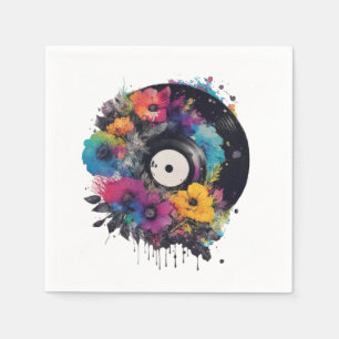 Vinyl record met kleurrijke bloemen servet