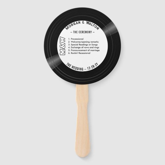 Vinyl Record Monogram Bruiloft Programma Wit Handwaaier (Voorkant)