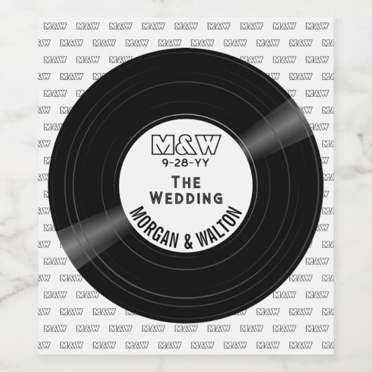 Vinyl Record Monogram Bruiloft Wit Wijn Etiket (Enkel label)