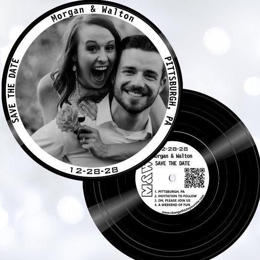 Vinyl Record Monogram Foto - Wit Save The Date