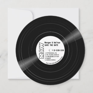 Vinyl Record Monogram - wit label Save The Date