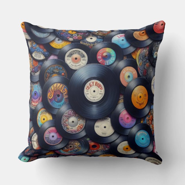 Vinyl Record Pattern 80s Retro Spectrum Kussen (Voorkant)
