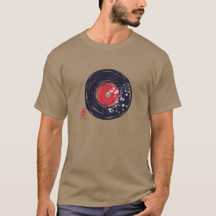 Vinyl Record Retro Grunge met Sakura Blossom T-shirt