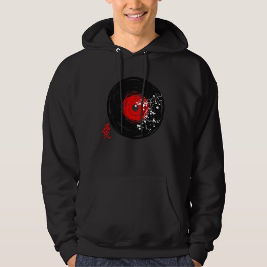 Vinyl Record Retro Grunge With Sakura Blossoms Hoodie (Voorkant)