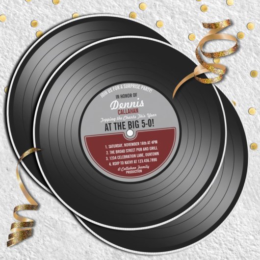 Vinyl Record Surprise Birthday Party Invitation Kaart