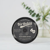  Vinyl Record Zwart Wit 70s 60th Verjaardag Kaart (Staand voorkant)