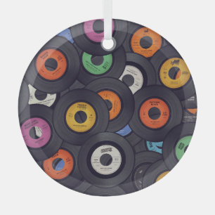  Vinyl Records Muziek Achtergrond Glas Ornament