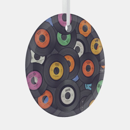  Vinyl Records Muziek Achtergrond Glas Ornament (Voorkant Rechts)