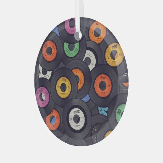  Vinyl Records Muziek Achtergrond Glas Ornament (Voorkant links)