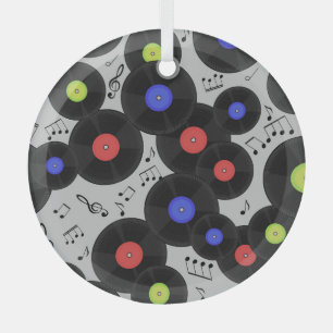 Vinyl Records: Muzieknotitiepatroon Glas Ornament