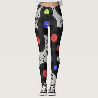 Vinyl Records: Muzieknotitiepatroon Leggings