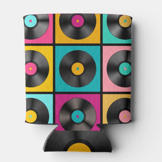 Vinyl Records Retro Achtergrond Blikjeskoeler (Achterkant)