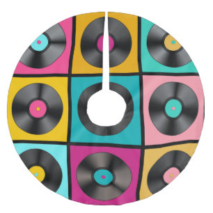 Vinyl Records Retro Achtergrond Kerstboom Rok