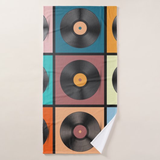 Vinyl records : retro LP set. (Serviette de bain)