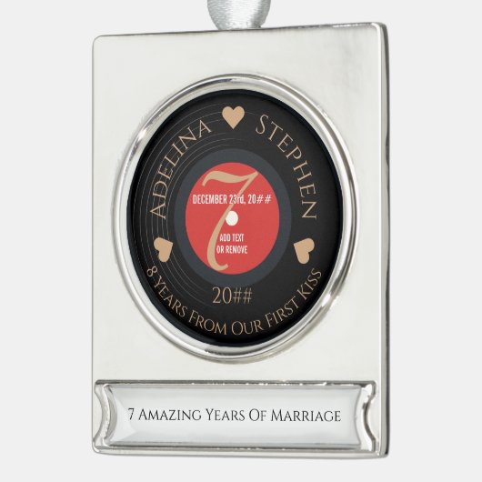 Vinyl Romantisch 7e koperen bruiloft Jubileum Verzilverd Banner Ornament (Links)