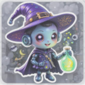Vinyl Sticker Kawaii Witch Robot met toverdrank (Voorkant)